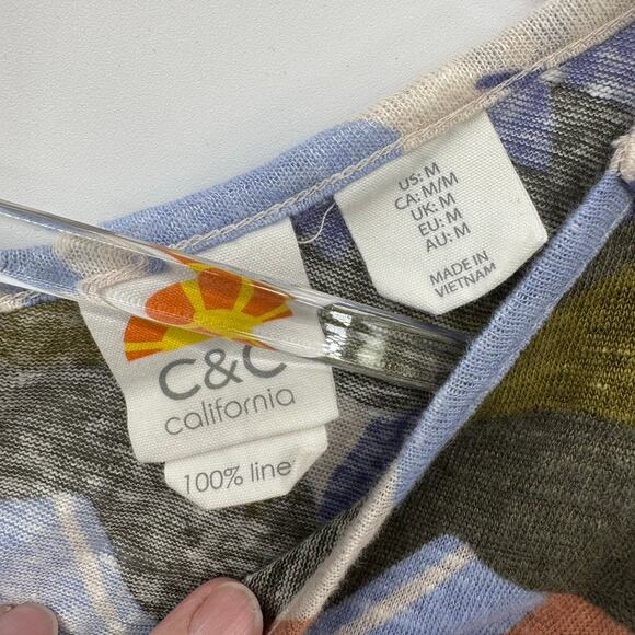 C&C California‎ Tropical Beachy Top Womens Medium White Linen Button Back - Picture 6 of 7